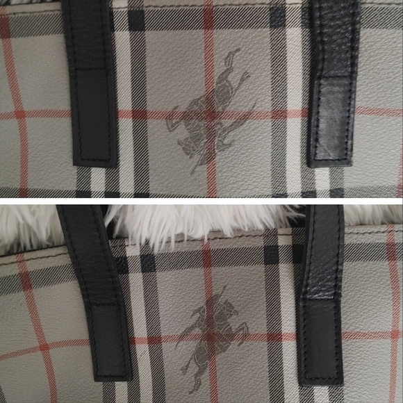 Burberrys Grey Multi Check Print Canvas Leather Bag - Picture 13 of 16